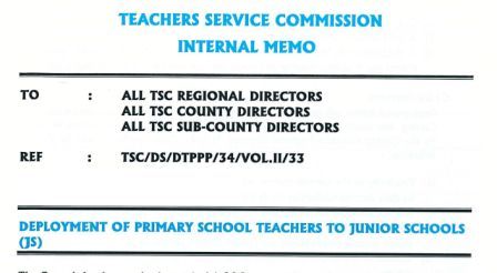 TSC circular guiding deployment of P1 teachers to Junior Secondary