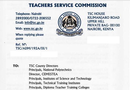 TSC circular to all teachers warning on school absenteeism & class attendance