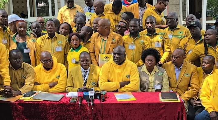 A section of officials drawn from the Kenya Union of Post Primary Education Teachers (Kuppet) at a past press briefing.