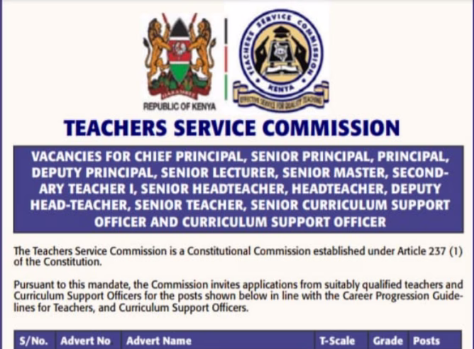 TSC advert for promotion of teachers 21,313 vacancies August 2025