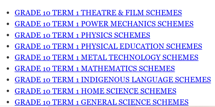 Grade 10 Free Schemes of work