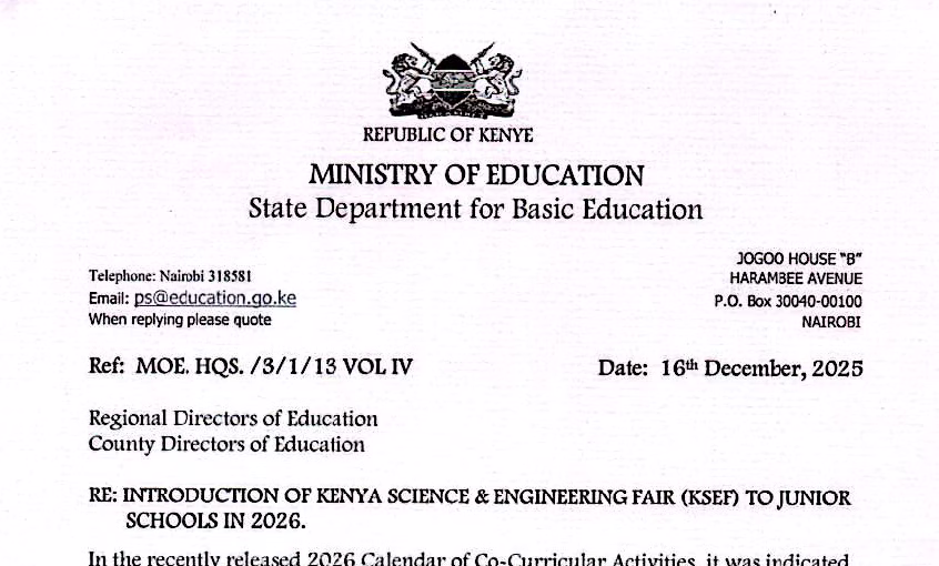 Ministry of Education Circular on Introduction of Kenya Science & Engineering Fair in Juniour Schools