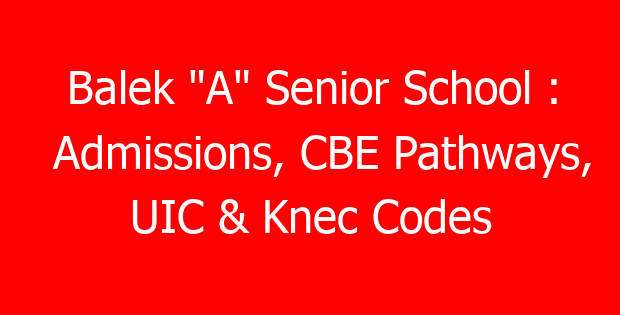 Balek “A” Senior School : Admissions, CBE Pathways, UIC & Knec Codes