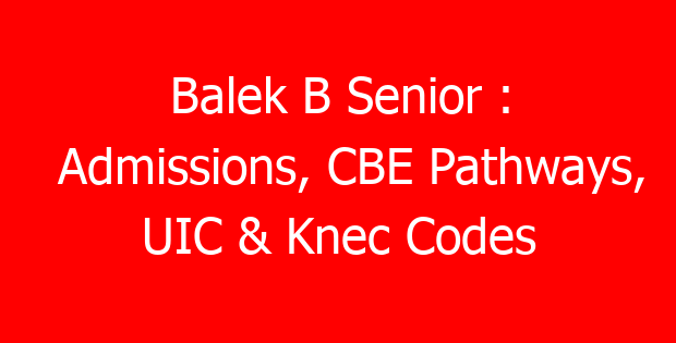 Balek B Senior : Admissions, CBE Pathways, UIC & Knec Codes